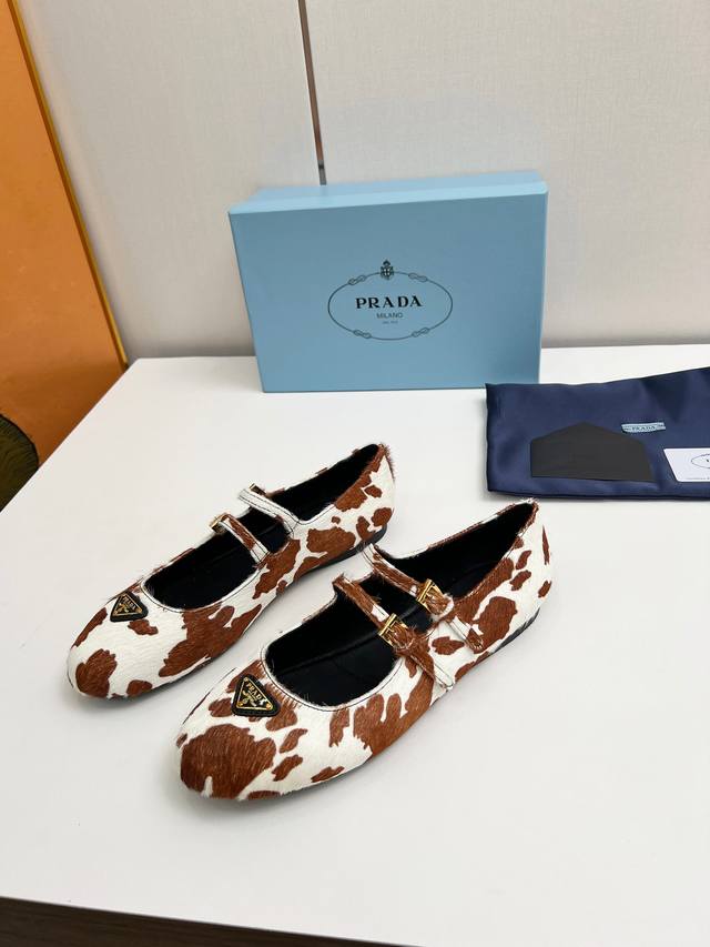 Prada 25Th New Cow Color Leather Dancing Shoes, Small Leather Shoes, Loafers, Re