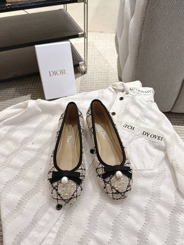 dior 25 Early Spring New Ballet Flats New Dior Pearl Diamond Pattern Ballet F