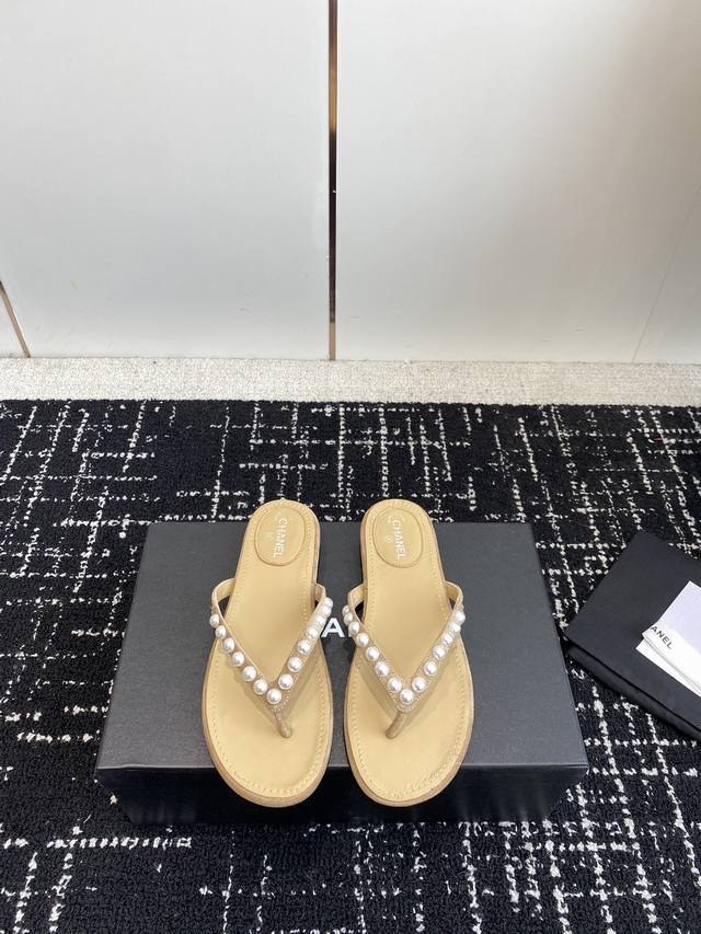 Purchasing-Level Chanel 24Ss Spring And Summer New Style Pearl Flip Flops Summer