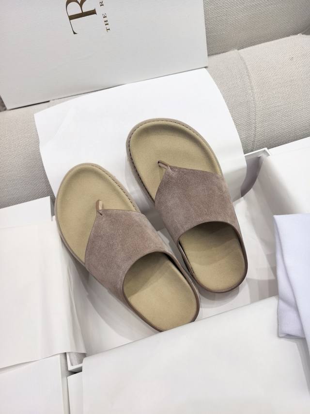 New The Row Cow Suede Flip-Flop Sandals Original Quality Version Zp Level The Hi