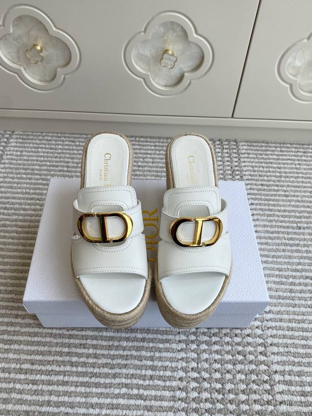 dior Dior Dway Cd Buckle Straw Thick-Soled Wedge Sandals This Dway Thick-Sole