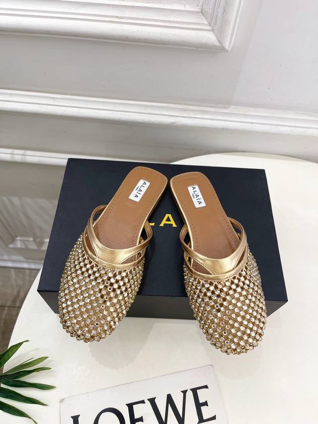 Alaa 25Ss New Spring And Summer Diamond Flat Fishnet Flip-Flops Mules Alaa Is Th