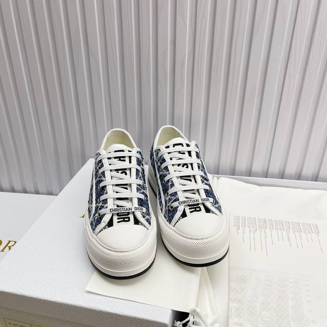 High-End Version Of Dior Platform Sneakers With Fully Embroidered Iconic Pattern