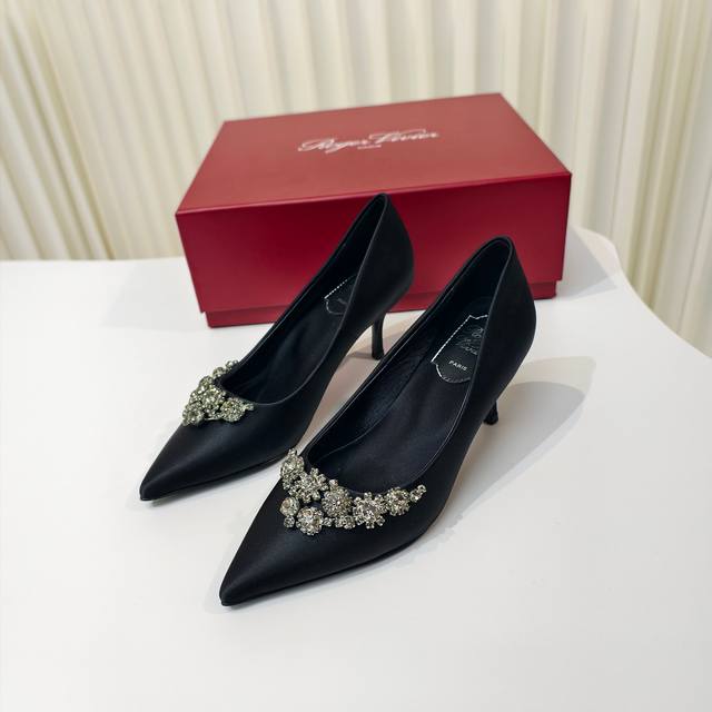 roger Vivier New Black Satin Rhinestone Shoes The Black Satin With Diamonds A