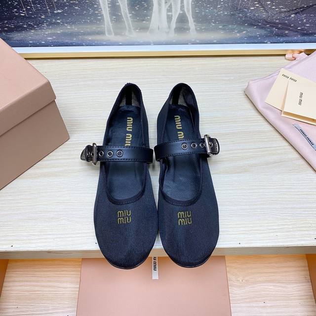 Factory Top Quality Miumiu Miu Miu 25 New Summer Mary Jane Ballet Shoes, Flat-So