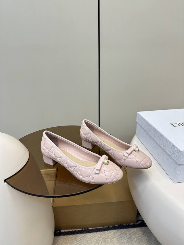 Top Original With Airplane Box Dior New Ballet Shoes Cd Pearl Buckle 3Cm Thick H