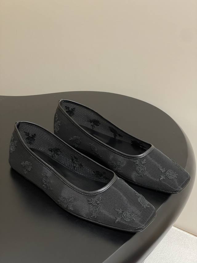 2025 Early Spring New Magda Butrym Mesh Rose Embroidered Ballet Flats Beautif