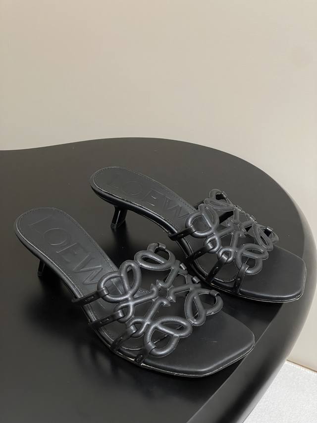 loewe Loewe 25Ss New Summer Hollow Slippers Woven Kitten Heel High-Heeled Sli
