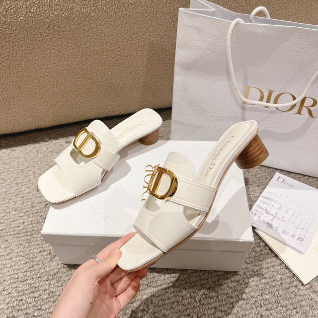 Purchasing Level Classic Dior Metal Cd Letter Hollow Sandals Square Head Thick H