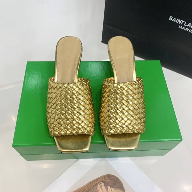 bv Knot Hand-Woven Metal Heel High-Heeled Slippers. One-To-One Stainless Stee
