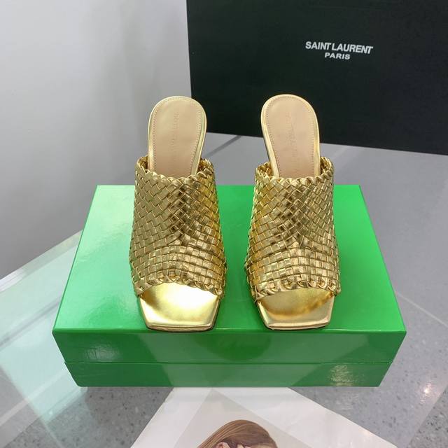 Factory: Bv Knot Woven Series Metal Heel High-Heeled Slippers. This Square-Toed