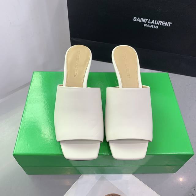 bv Knot Series Metal Heel High-Heeled Slippers. This Square-Toed Slipper Is S