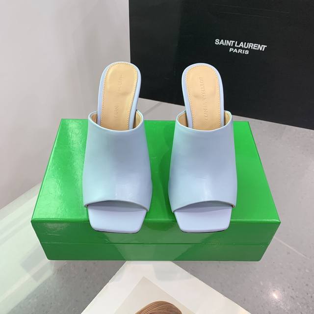 bv Knot Series Metal Heel High-Heeled Slippers. This Square-Toed Slipper Is S