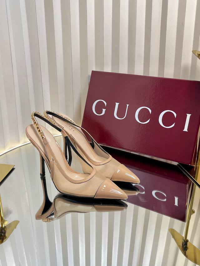 Factory Top Version Gucci Gucci Women's G Pointed Silver Texture Small Letter Lo