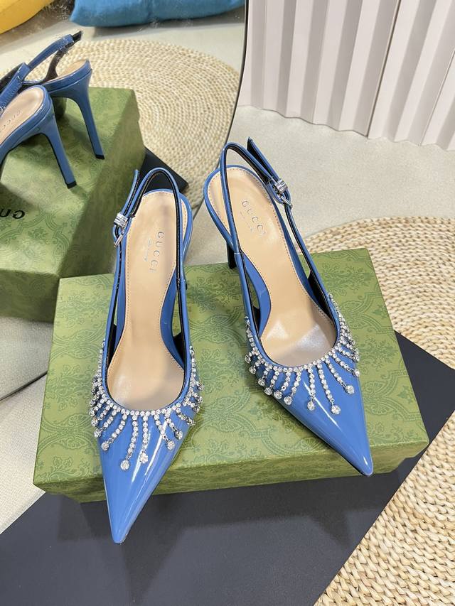 gucci 24Ss Early Spring New G-Style Diamond Chain High Heelsvertical Diamond
