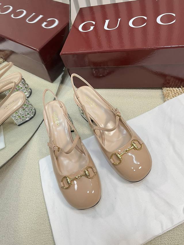 g New Gucci Horsebit Slingback Sandals With Thick Heels And Patent Leather Sa