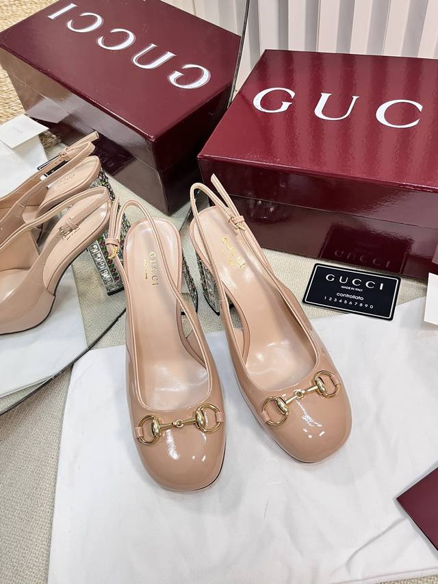 g New Gucci Horsebit Slingback Sandals With Thick Heels And Patent Leather Sa