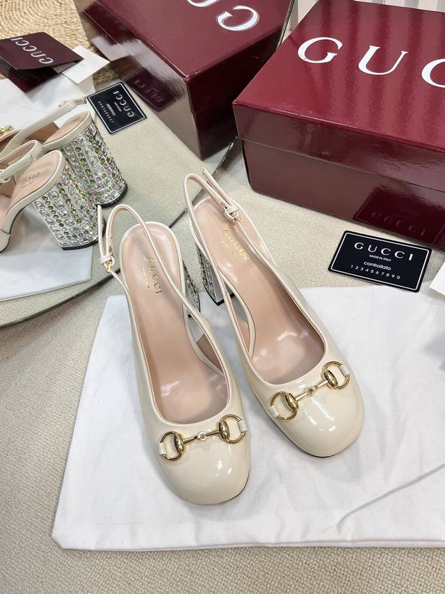g New Gucci Horsebit Slingback Sandals With Thick Heels And Patent Leather Sa