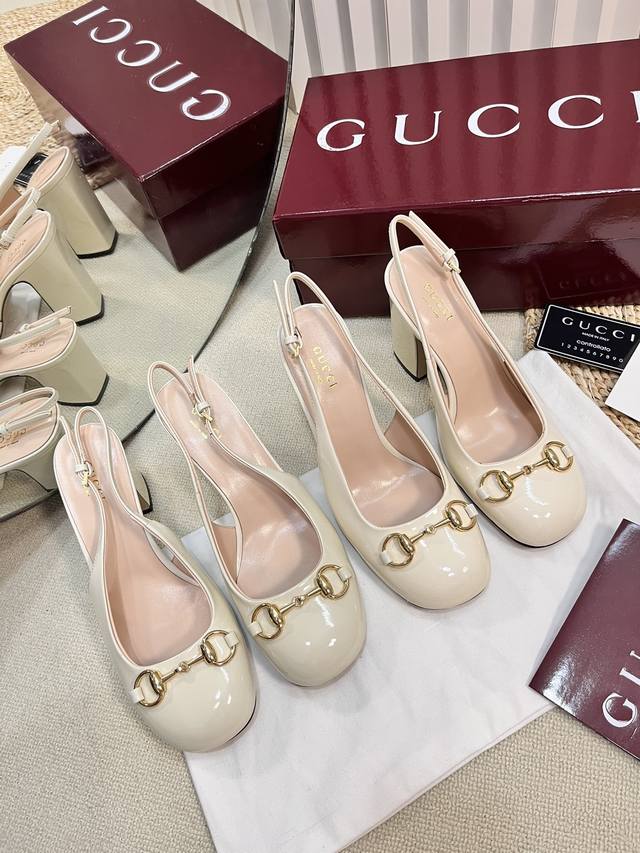 g New Gucci Horsebit Slingback Sandals With Thick Heels And Patent Leather Sa