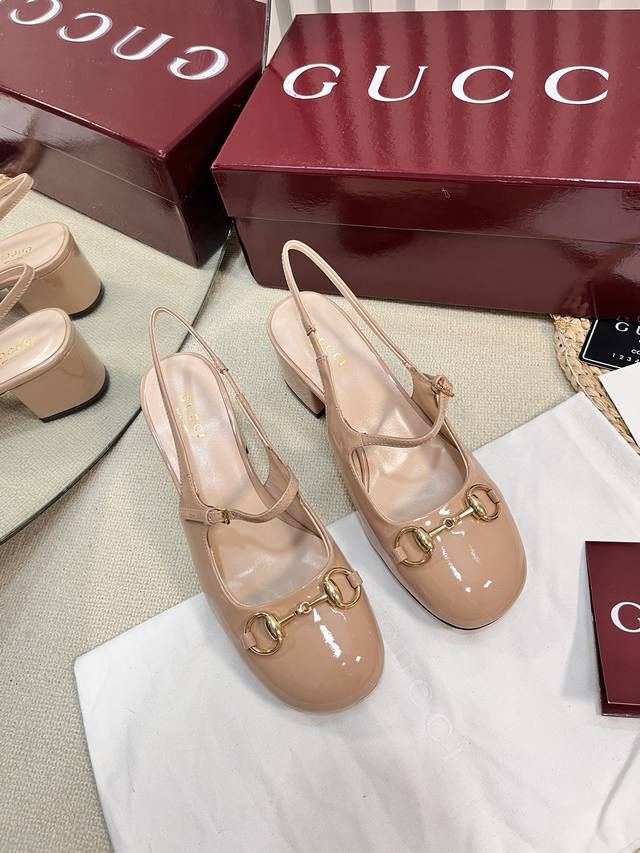 g New Gucci Horsebit Slingback Sandals With Thick Heels And Patent Leather Sa