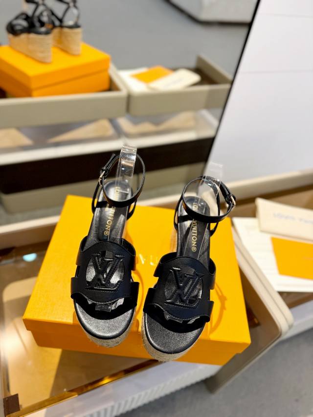 Factory: Lv Denim Series Latest Catwalk Thick-Soled Hemp Rope Sandals Hong Kong