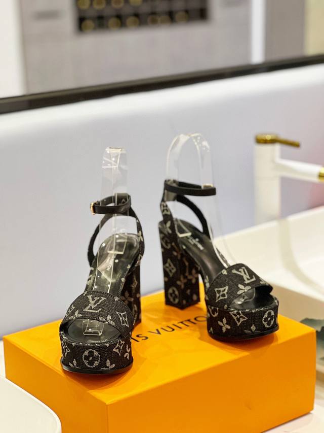 Factory Spring And Summer New Waterproof Denim High-Heeled Sandals Fabric Denim