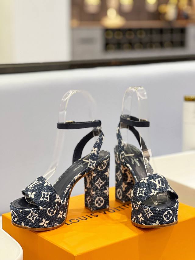 Factory Spring And Summer New Waterproof Denim High-Heeled Sandals Fabric Denim