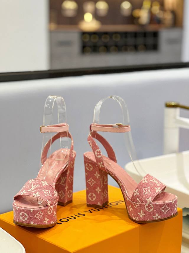 Factory Spring And Summer New Waterproof Denim High-Heeled Sandals Fabric Denim