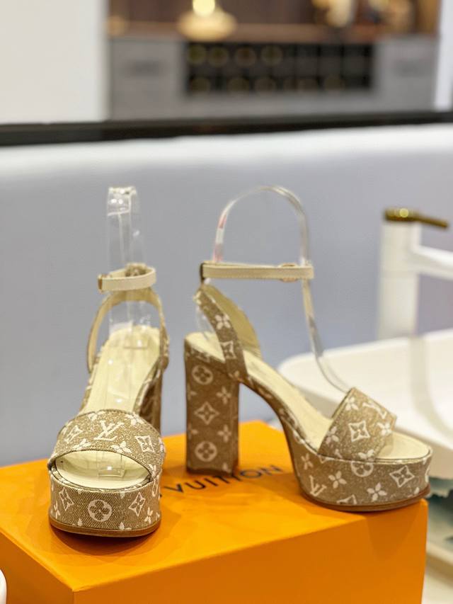 Factory Spring And Summer New Waterproof Denim High-Heeled Sandals Fabric Denim