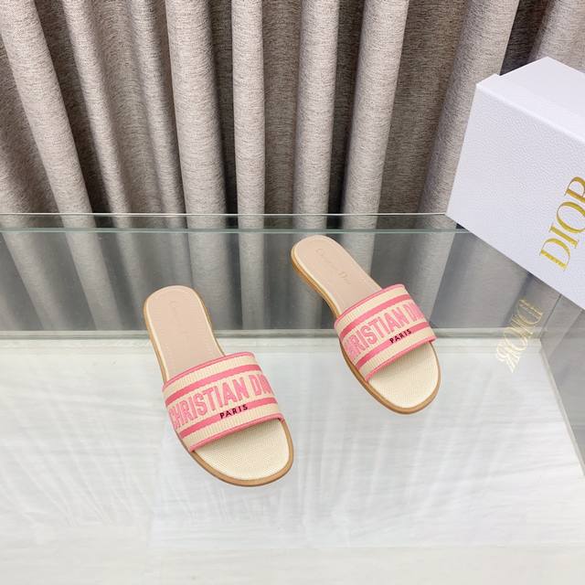 dior2025 Spring And Summer New Dway Flat Flip Flops Color Matching Women's Sh
