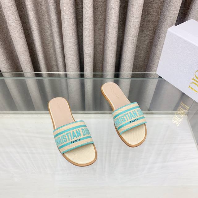 dior2025 Spring And Summer New Dway Flat Flip Flops Color Matching Women's Sh