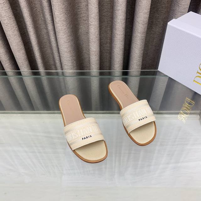 dior2025 Spring And Summer New Dway Flat Flip Flops Color Matching Women's Sh