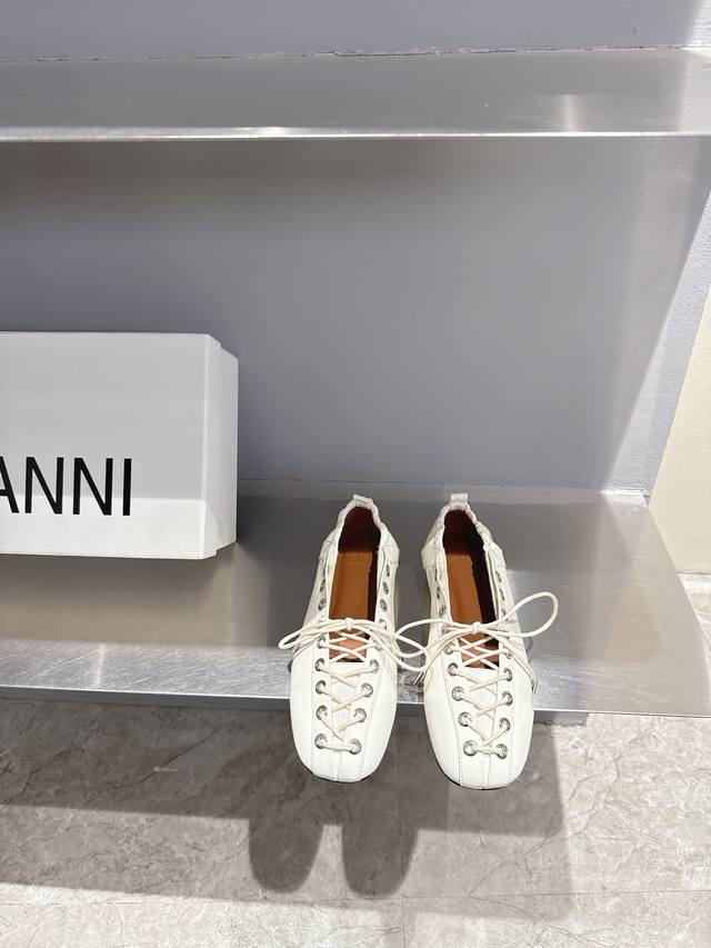 ganni Niche Fashion Brand 25Ss New Spring And Summer Lace-Up Ballet Shoes I F