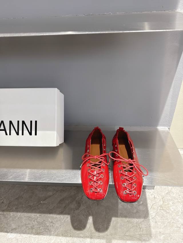 ganni Niche Fashion Brand 25Ss New Spring And Summer Lace-Up Ballet Shoes I F