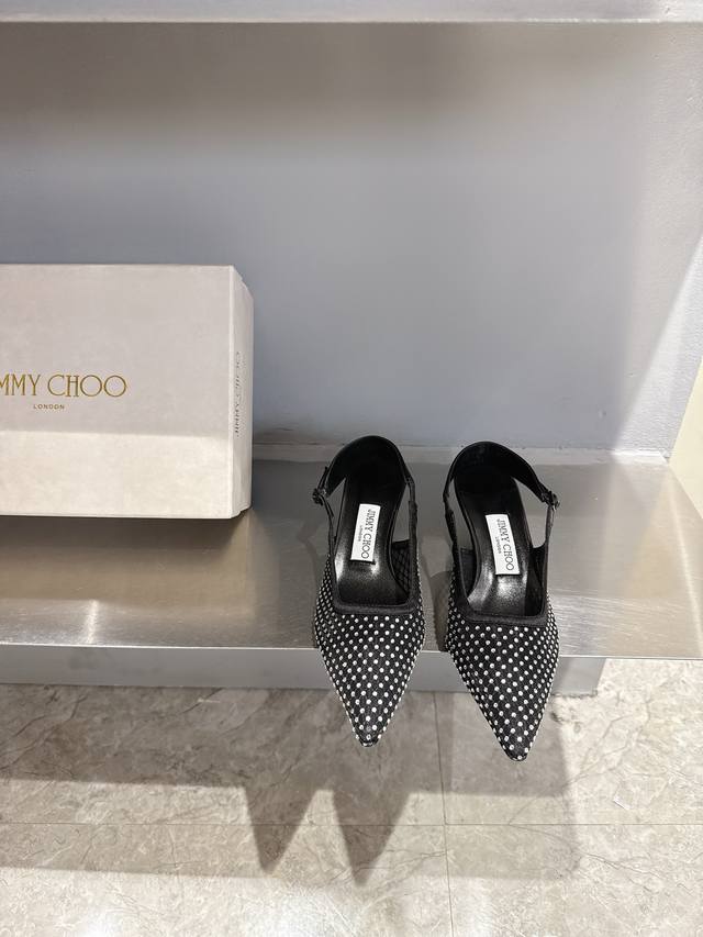 Top Quality Jimmy Cho025 Spring And Summer New Mesh Rhinestone Pointed Kitten He
