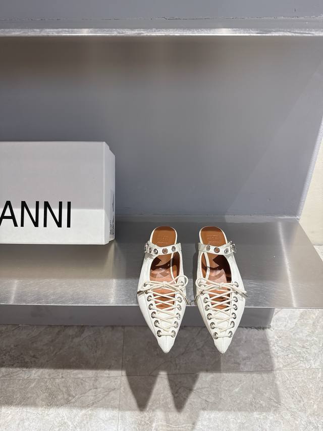ganni Niche Fashion Brand 25Ss New Spring And Summer Lace-Up Ballet Shoes I F
