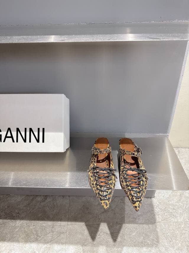 ganni Niche Fashion Brand 25Ss New Spring And Summer Lace-Up Ballet Shoes I F