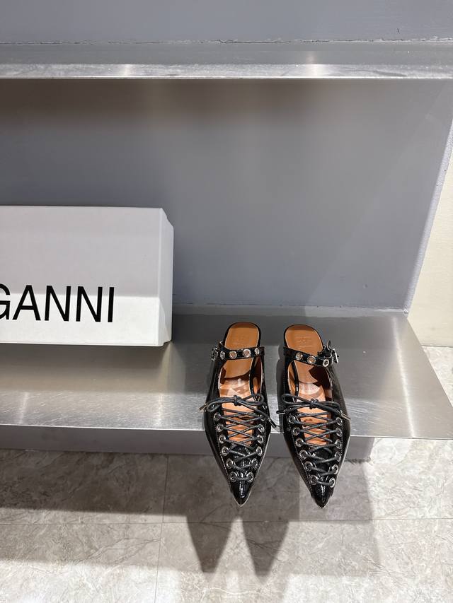 ganni Niche Fashion Brand 25Ss New Spring And Summer Lace-Up Ballet Shoes I F