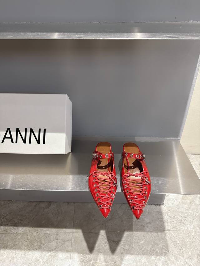 ganni Niche Fashion Brand 25Ss New Spring And Summer Lace-Up Ballet Shoes I F