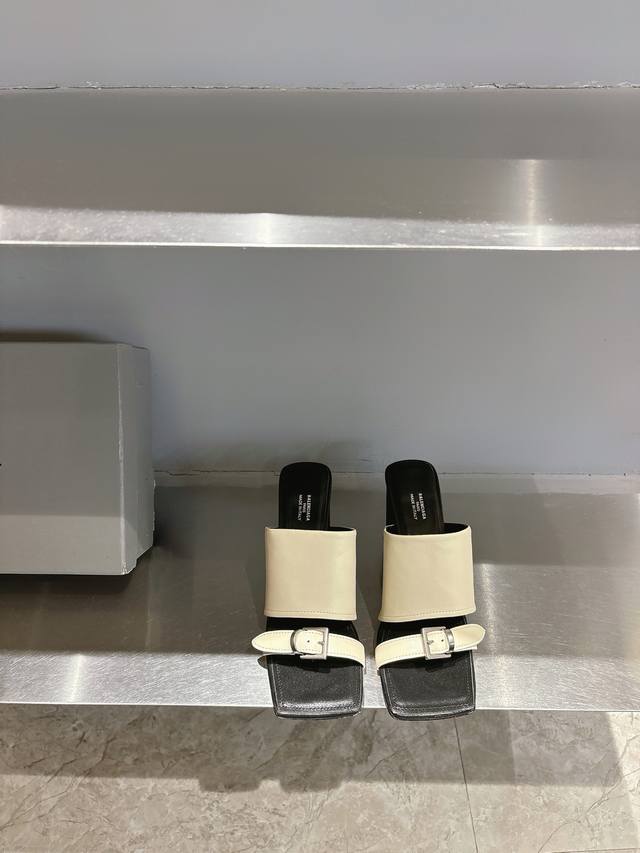 balenciaga Balenciaga Square-Toed Buckled High-Heeled Slippers Balenciaga Squ