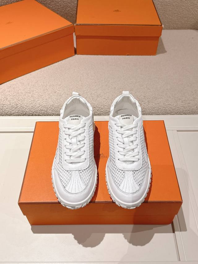 Men +10 Hermes Top Version# 24Ss Casual Sneakers Suede Goatskin Sneakers Decorat