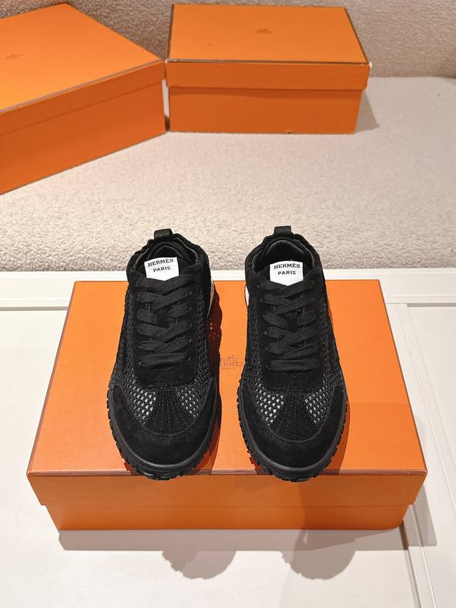 Men +10 Hermes Top Version# 24Ss Casual Sports Shoes Suede Goatskin Sports Shoes