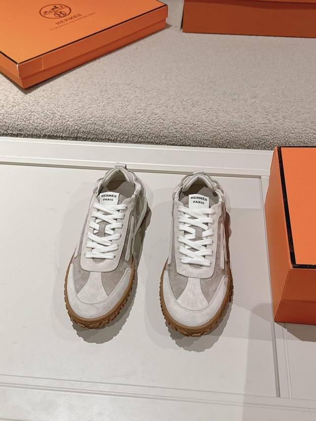Men +10 Hermes Top Version# 24Ss Casual Sports Shoes Suede Goatskin Sports Shoes