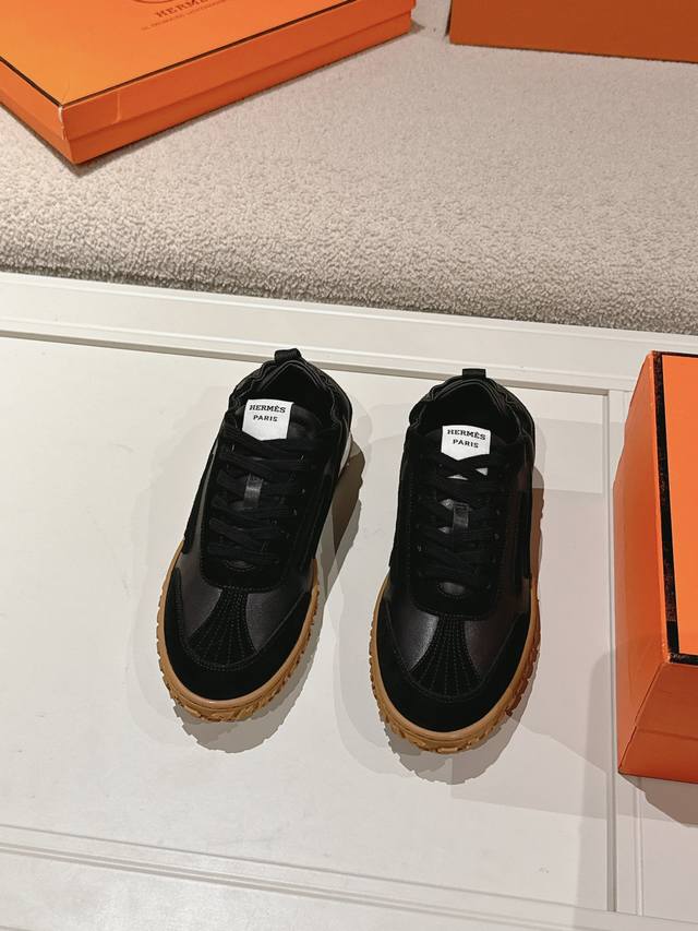 Men +10 Hermes Top Version# 24Ss Casual Sports Shoes Suede Goatskin Sports Shoes