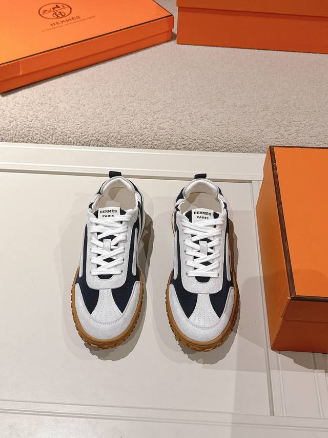 Men +10 Hermes Top Version# 24Ss Casual Sports Shoes Suede Goatskin Sports Shoes