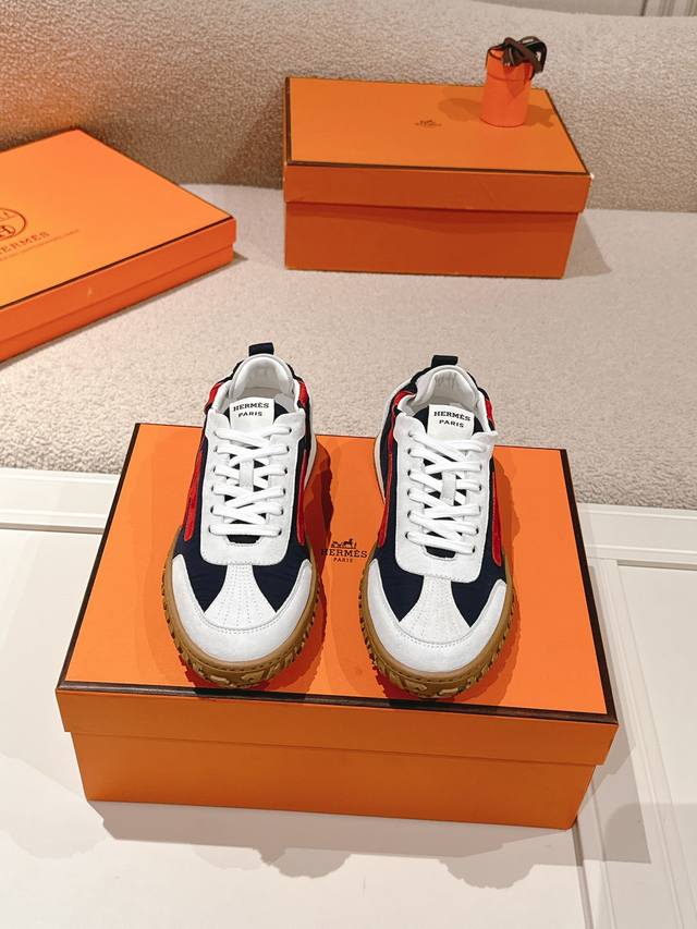 Men +50 Hermes Top Version# 24Ss Casual Sports Shoes Suede Goatskin Sports Shoes