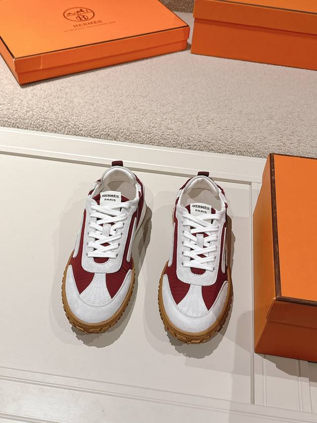 Men +50 Hermes Top Version# 24Ss Casual Sports Shoes Suede Goatskin Sports Shoes