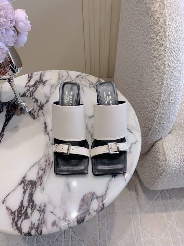 Short Heel High Heel Balenciag* New Square Head High Heel Slippers, Sweet And Co