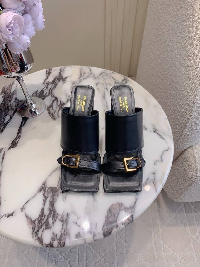 Short Heel High Heel Balenciag* New Square Head High Heel Slippers, Sweet And Co
