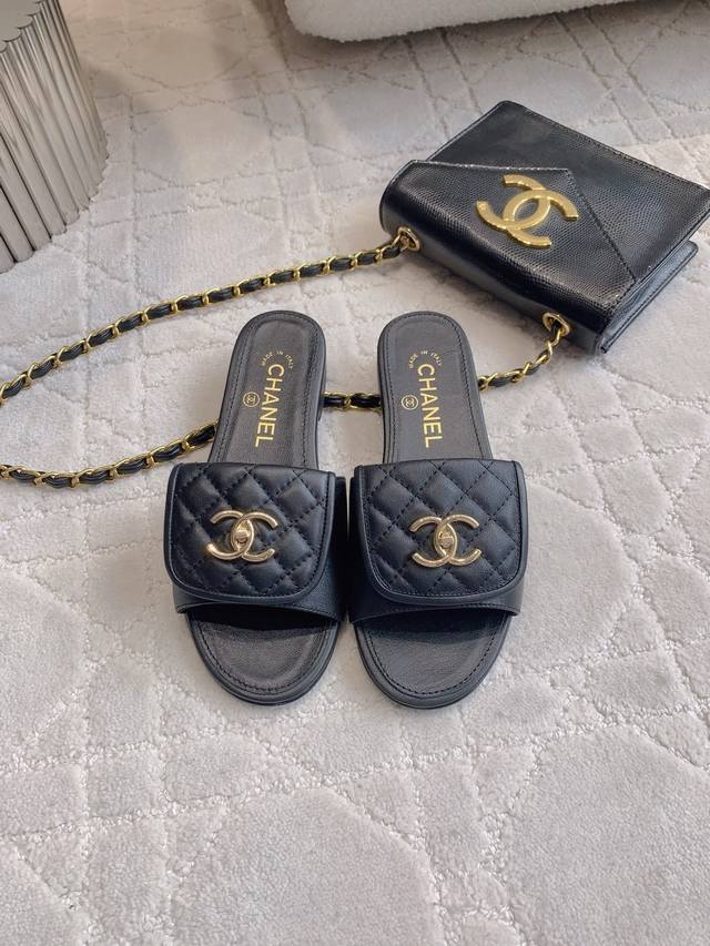 Factory Price P Chane* New Double Flap Diamond Flat Slippers, A Must-Have Item F
